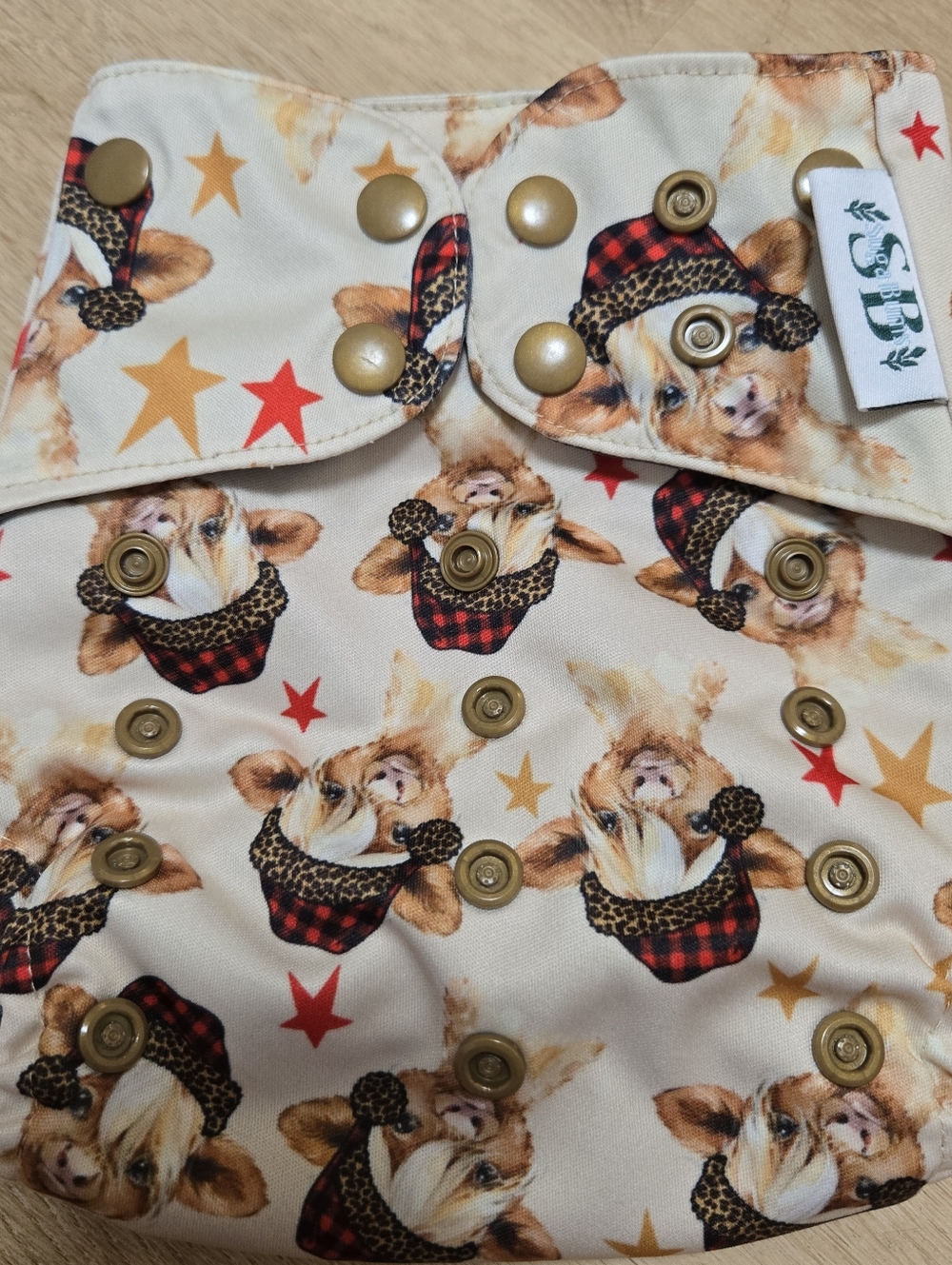 Suga bums nuetral one size pocket cloth diaper christmas highland cow print